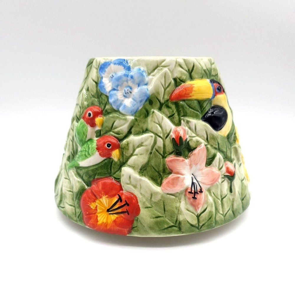 Yankee Candle Tropical Ceremic Candle Shade Lg Clean Hand Painted Parrot Tucan - Picture 2 of 13